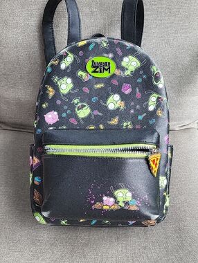 Invader Zim Black Cartoon Mini Backpack with Neon Accents